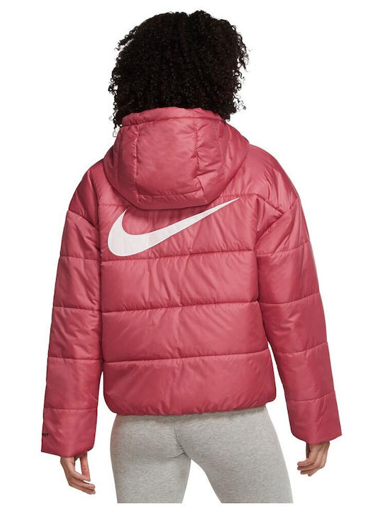 Sportswear Women's Short Puffer Jacket for Winter with Hood Pink