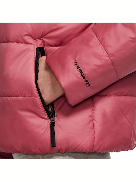 Sportswear Women's Short Puffer Jacket for Winter with Hood Pink