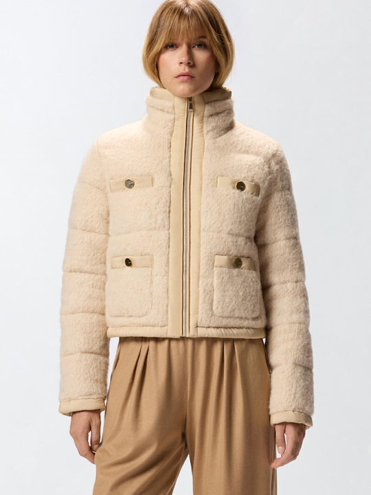 Raquel Bouclé Women's Puffer Jacket for Winter Beige