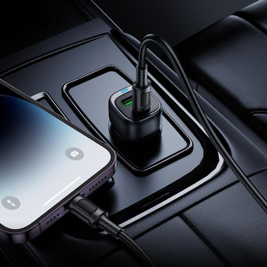 Borofone Auto-Ladegerät 38W Schnellladung mit Anschlüssen: 1xUSB 1xType-C mit Kabel Typ-C,TC-TC Weiß Farbe
