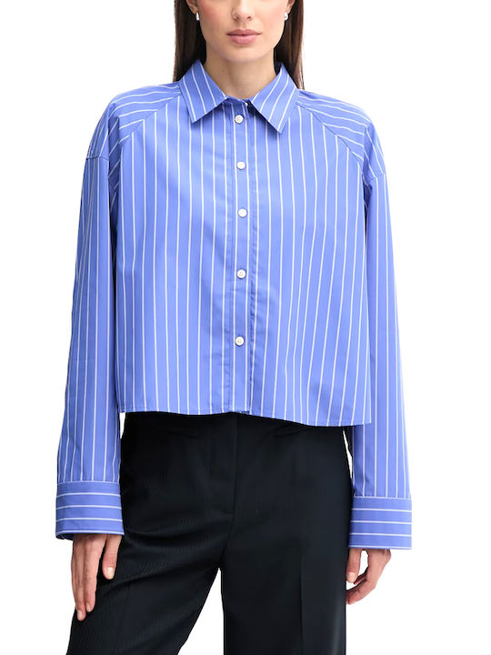 Women's Striped Short Sleeve Shirt White-Blue