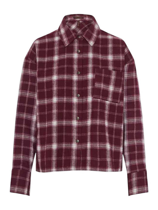 Women's Checked Long Sleeve Shirt Burgundy