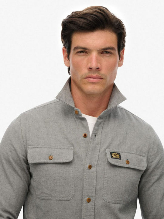 Langärmeliges Flanell Overshirt in Enge Passform Grau Pearl Blue
