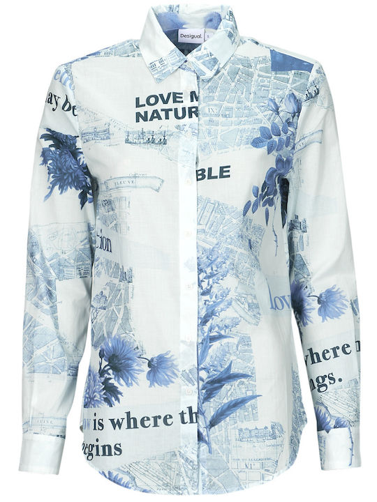 Flowers News Women's Long Sleeve Shirt Blue