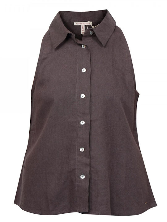 Women's Linen Monochrome Sleeveless Shirt Gray