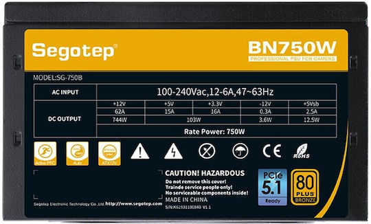 Segotep BN750W V2 750W Negru Sursă de Alimentare Calculator Complet cu fir 80 Plus Bronze