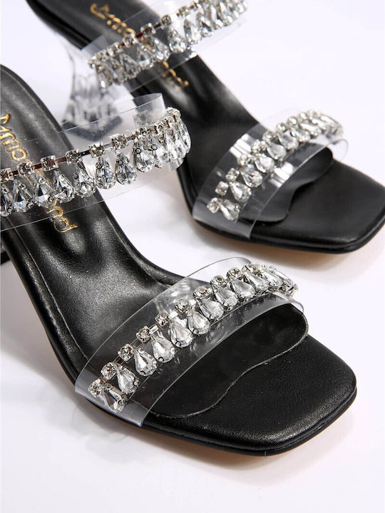 Leder Mules mit Absatz in Schwarz Farbe