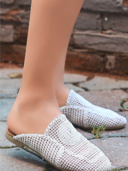 Leather Mules with Heel in White Color