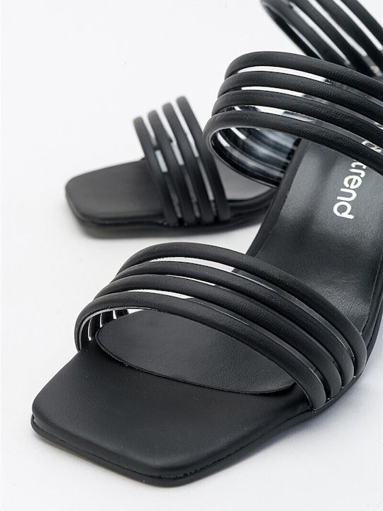 Leather Mules with Heel in Black Color