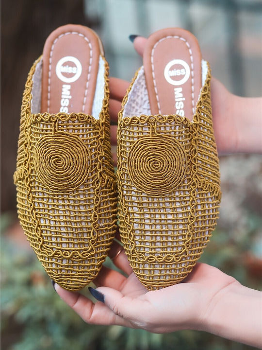 Piele Mule cu Toc în Culoare Galben