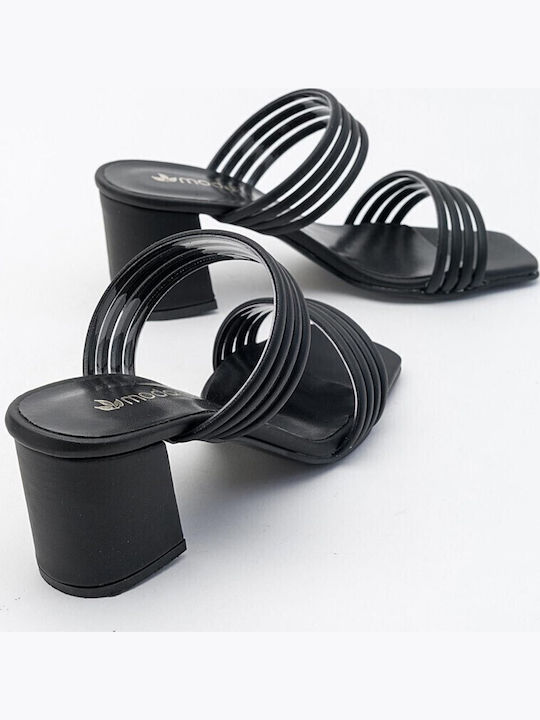 Leather Mules with Heel in Black Color