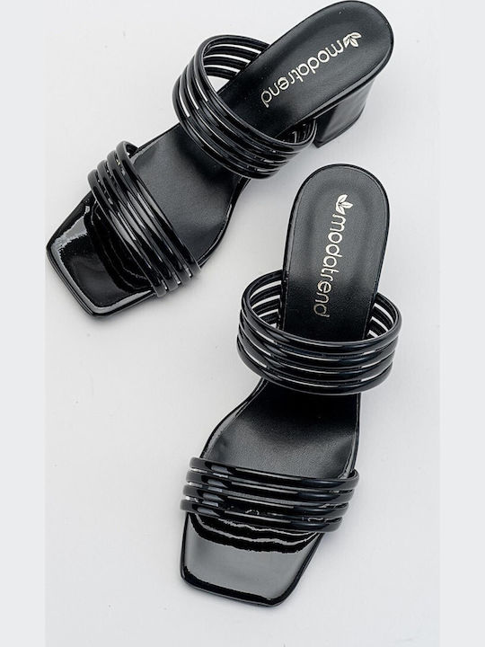 Mules from Patent Leather with Heel in Black Color