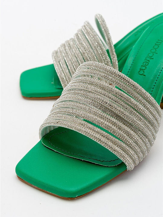 Leder Mules mit Absatz in Grün Farbe