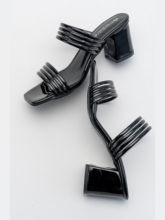 Mules from Patent Leather with Heel in Black Color