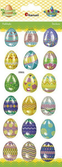 Embossed Easter Egg Stickers Titanium 22x30mm 18pcs