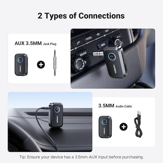 Bluetooth 5.3 Аудио Адаптер Ugreen Cm596 3.5mm Жак Вграден Микрофон EDR Съвместим За Кола Черен