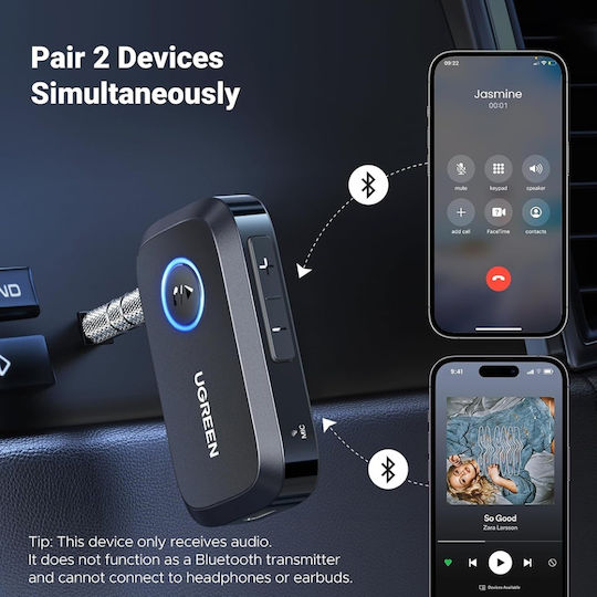 Bluetooth 5.3 Аудио Адаптер Ugreen Cm596 3.5mm Жак Вграден Микрофон EDR Съвместим За Кола Черен