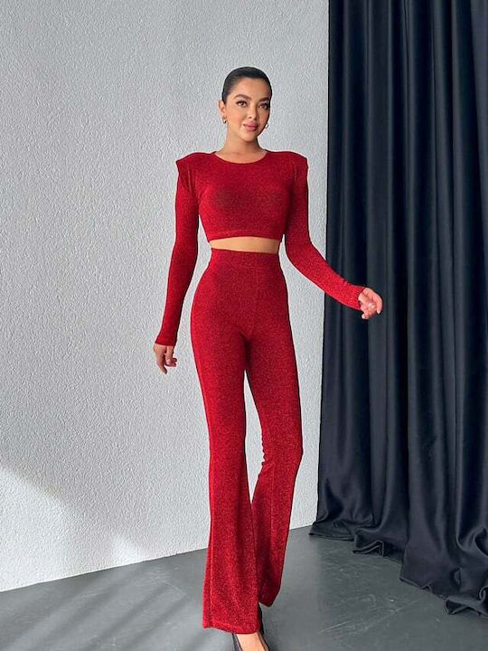 Damen Red Set mit Hose Schlaghose
