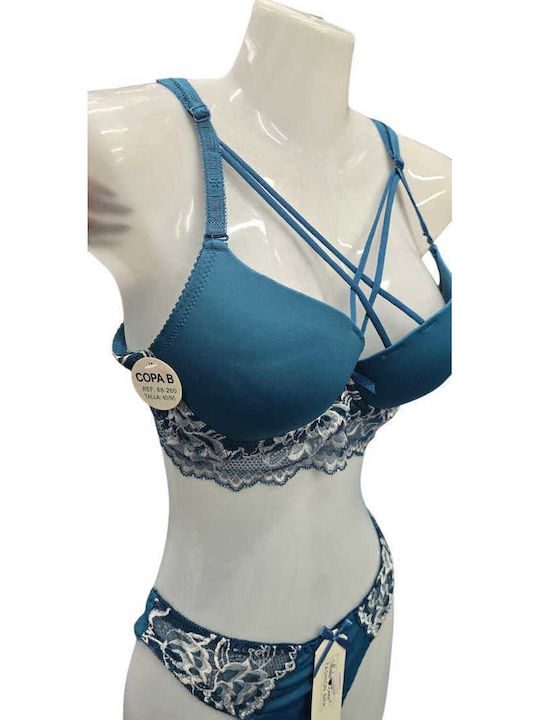 Luna Spitzen Unterwäsche-Set für Damen BH mit Schlupf Blau