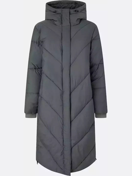 W E1 Drop Women's Long Puffer Jacket for Winter with Hood Gray