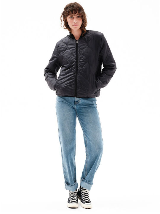 Women's Short Lifestyle Jacket Double Sided Waterproof for Winter Black Print / Black
