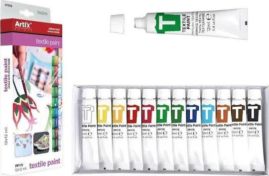 Set of 12 Textile Paint Colors for Clothes and Fabrics Pp179