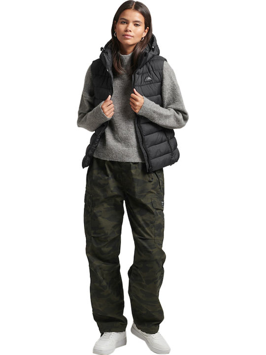 Fuji Women's Short Puffer Jacket for Winter with Hood Black