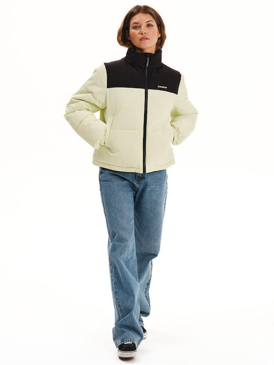 Γυναικείο Puffer Μπουφάν Αδιάβροχο για Χειμώνα Cream/black