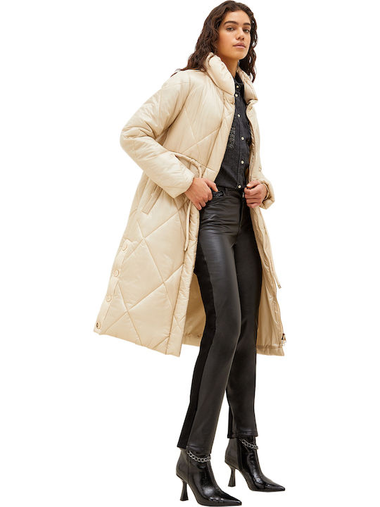 Women's Long Puffer Jacket for Winter Beige