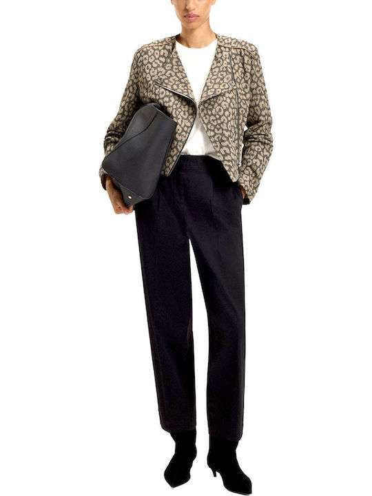 Damen Bikerjacke Leopard Print