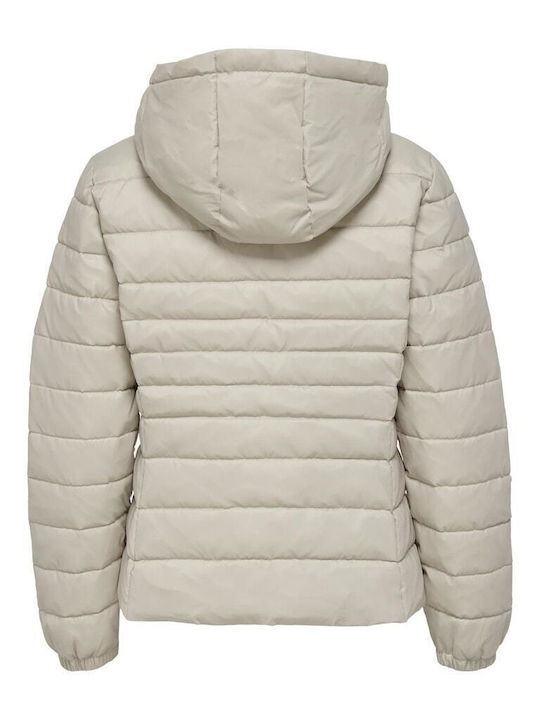 Women's Short Puffer Jacket for Winter with Hood Silver