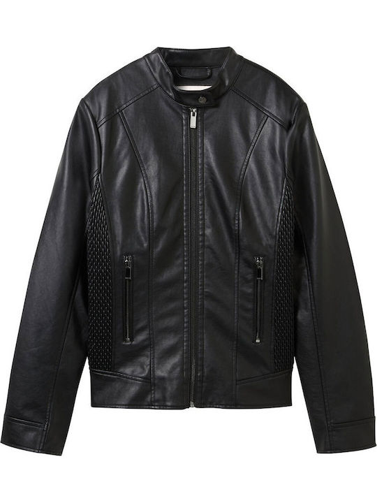 Women's Short Biker Artificial Leather Jacket for Winter Black