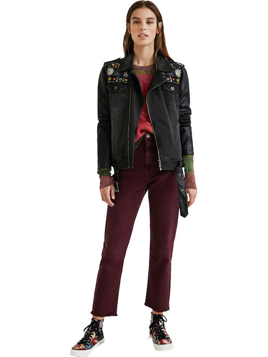 Merx Women's Short Biker Leather Jacket for Winter Black
