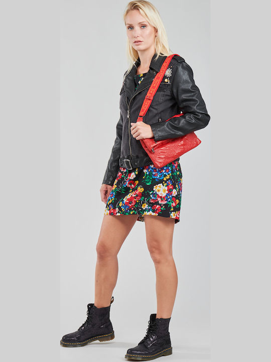 Merx Women's Short Biker Leather Jacket for Winter Black