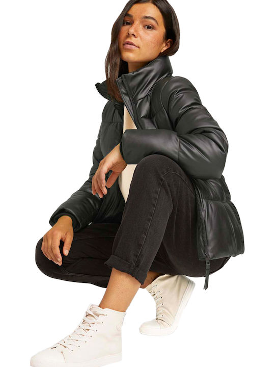 Kurz Damen Puffer Jacke für Winter Schwarz
