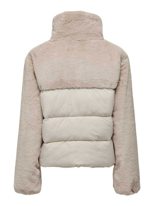 Късо Дамско Puffer Якето за Зима Екру