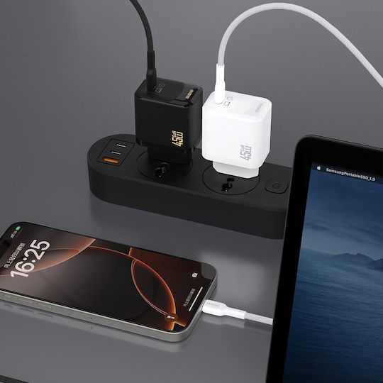 Dudao Φορτιστής GaN με Θύρα USB-C και Καλώδιο USB-C - USB-C 45W Power Delivery Μαύρος (A28C)