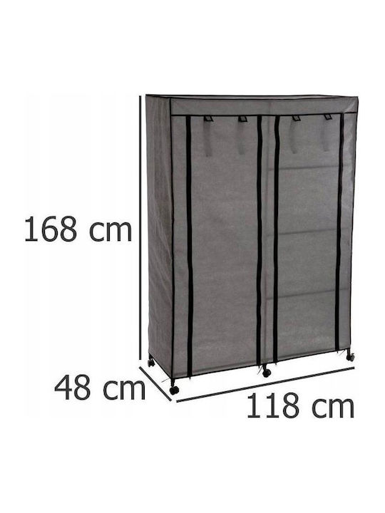 5Five Fabric Wardrobe with Zipper and Shelves in Black Color 118x48x168cm