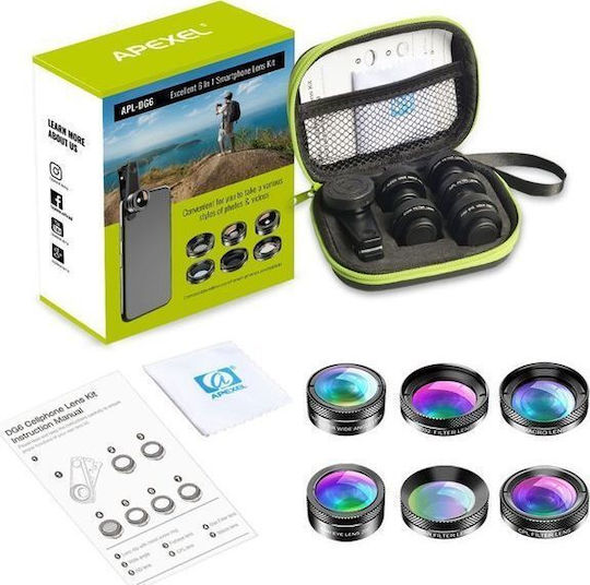 Apexel Apl-dg6 Set 6 Lentile Obiectiv Telefon + Husă Universală