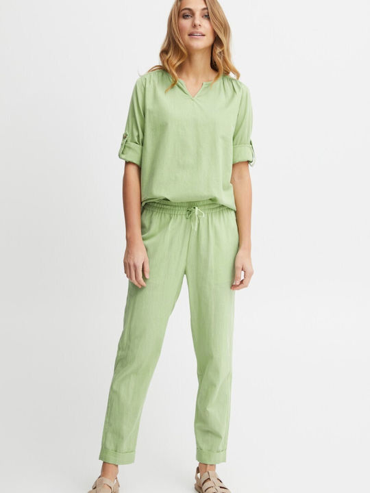 Women's Fabric Trousers with Elastic Green