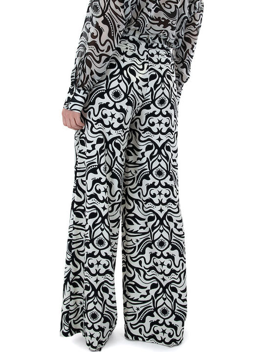 Women's Fabric Trousers Loose Fit Black and white