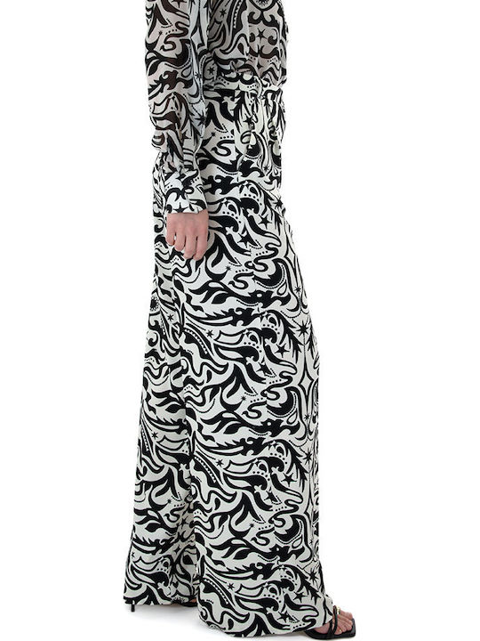 Women's Fabric Trousers Loose Fit Black and white