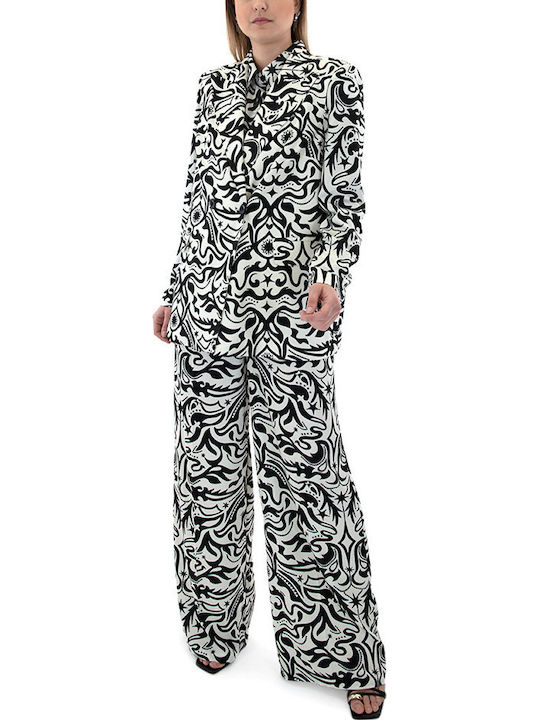 Women's Fabric Trousers Loose Fit Black and white