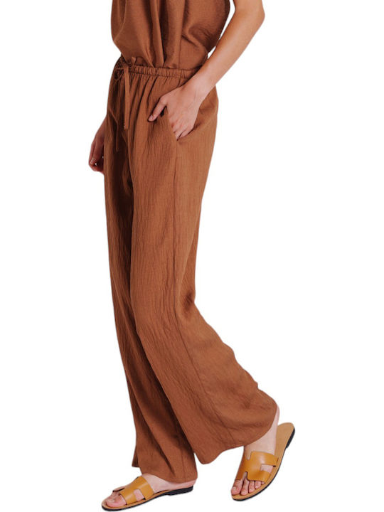 Pants Women's Fabric Trousers with Elastic Loose Fit Noir