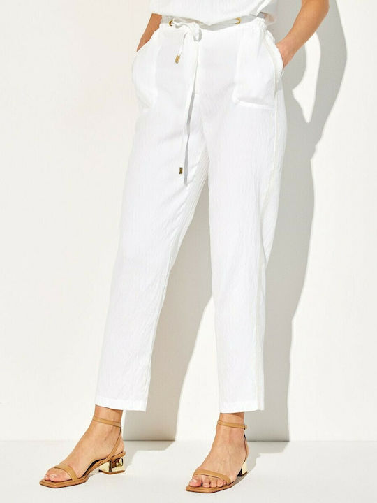 Women's Fabric Trousers with Elastic Ecru
