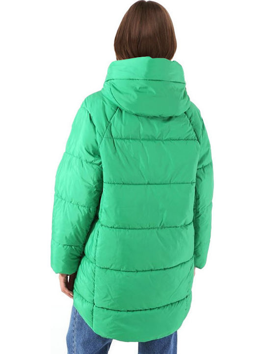 Women's Short Puffer Jacket for Winter Green