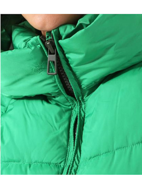 Women's Short Puffer Jacket for Winter Green