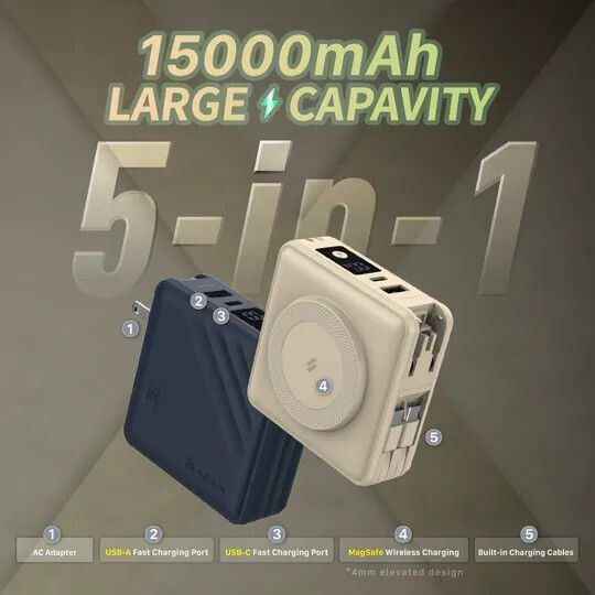 Adam Gravity X5 MagSafe Power Bank 15000mAh 22.5W με Θύρα USB-A και Θύρα USB-C Πράσινο