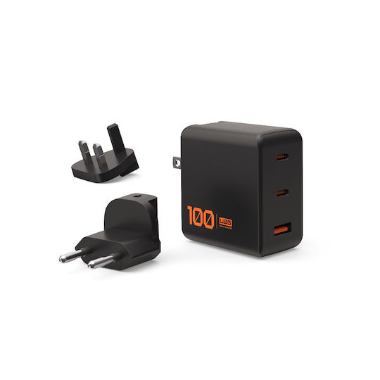 UAG Charger Without Cable GaN with USB-A Port and 2 USB-C Ports 100W Power Delivery Black/Orange (SRGE)