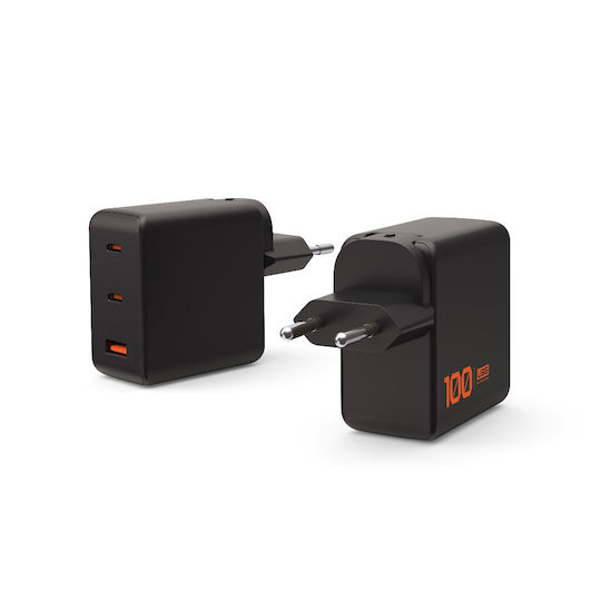 UAG Charger Without Cable GaN with USB-A Port and 2 USB-C Ports 100W Power Delivery Black/Orange (SRGE)
